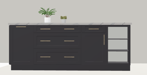 A black cabinet with a plant on top of it.